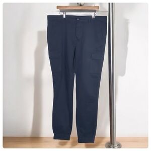 ASOS DESIGN oversized tapered cargo pants with cuff in navy 36